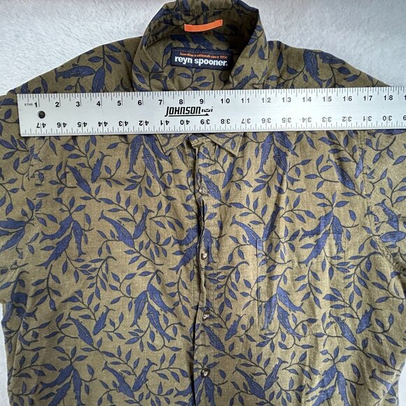 Reyn Spooner Mens Button Up Hawaiian Shirt Large Leaf Print Green/Blue Cotton - Picture 5 of 7